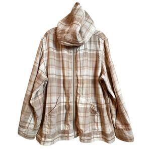 Eddie Bauer Linen Hooded Jacket Womens Sz XXL Beige Plaid Full Zip Lightweight